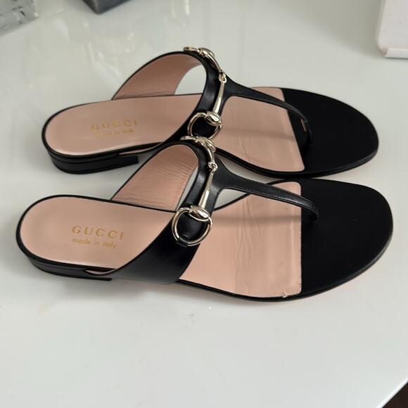 GUCCI Lady Horsebit leather thong sandals - Picture 8 of 8